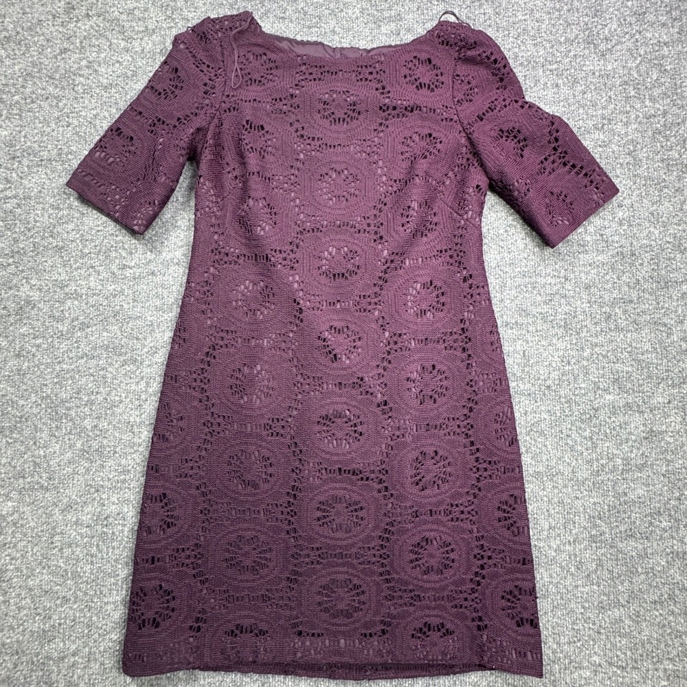 Adrianna Papell Sheath Dress Women 4 Purple Mini Cocktail Medallion Crochet Lace